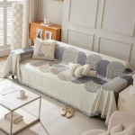 Paprasta &scaron;enilinė svetainės sofos rank&scaron;luostis, madinga &bdquo;Four Seasons&ldquo; universali sofos antklodė, nepralaidi dulkėms, neslystanti, pilnai apsauginė danga 1seater 180x130cm chaki