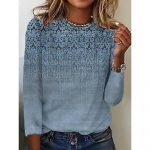 Moteri&scaron;kų mar&scaron;kinių palaidinės spausdinta kasdienė savaitgalio gatvės apranga Laisvalaikė ilgomis rankovėmis apvaliu kaklu Mėlyna pavasario ruduo 5XL