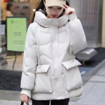 Moteri&scaron;ka striukė 2023 m. Nauja ki&scaron;enė su gobtuvu, didelio dydžio laisva striukė Motinos žieminė pūkinė striukė L balta