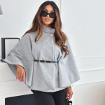 Moteri&scaron;kas apsiaustas, vilnonis tvido pončas, storas rudens ir žiemos moteri&scaron;kas paltas su viena sagtimi, &scaron;ik&scaron;nosparnių rankovėmis, eleganti&scaron;kas, &scaron;iltas, laisvas vir&scaron;utinis drabužis 2024 m. M pilka