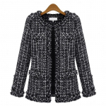 MAITA Nauja moteri&scaron;ka striukė juodai balta čekiu Tweed Plus Size S juoda