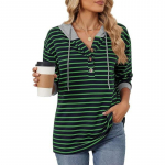 YYFS Moteri&scaron;ki laisvalaikio juostelėmis marginti gobtuvai ilgomis rankovėmis ir megztiniai S tamsiai žalia spalva