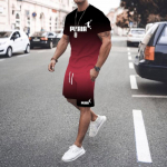 Vasaros kar&scaron;to i&scaron;pardavimo vyri&scaron;kas 3D vyri&scaron;kas gradientinis kostiumas, madingas laisvalaikio vyri&scaron;kas trumpomis rankovėmis mar&scaron;kinėliai + &scaron;ortai, dviejų dalių sportinės aprangos komplektas M