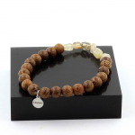Pierres et Min&eacute;raux. Bracelet Quartz &agrave; Rutile dor&eacute; du Br&eacute;sil + Perles bois 8 mm. Fabriqu&eacute; en France.