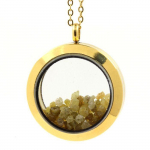 Pierres et Min&eacute;raux. Collier Diamant vert jaune brut. Mod&egrave;le M&eacute;daillon 25 mm. Couleur Or.