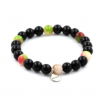 Pierres et Min&eacute;raux. Bracelet Perles Tourmaline melon d'eau + Agate noire 8 mm. Fabriqu&eacute; en France.