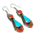 Tibetan Turquoise, Coral Handmade Jewelry Earring 2.29 o9b91