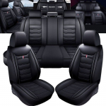 Pilnas 5 sėdynių apsaugos pagalvėlių komplektas Cadillac automobiliams odinis automobilio sėdynių užvalkalas priekinei ir galinei sėdynėms Leather juoda