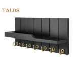 Medinis raktų laikiklis, montuojamas ant sienos, laikymo lentyna su kabliukais, tvirta apkrovą laikančia, tvirta konstrukcija, lengvai montuojama, prie&scaron;kambario laikymo lentyna juoda