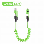 65W Greitasis Įkroviklis Spyruoklinis USB Kabelis 4 viename Spyruoklinis Duomenų Kabelis 6A USB Type C Spyruoklinis Teleskopinis Laidas iPhone iPad MacBook Huawei