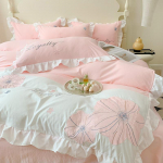 Prancūzi&scaron;ka mink&scaron;ta skalbta medvilnė keturių dalių rinkinys, i&scaron;siuvinėtas raukiniais kra&scaron;tais antklodės lovatiesė 1.5m bed