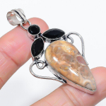 Natural Fossil Coral, Spinel 925 Sterling Silver Jewelry Pendant 2.56 s4h75