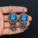 Mėlynojo chalcedono auskarai, apvynioti 999 varine viela, rankų darbo brangakmenių auskarai, papuo&scaron;alai, dovanos žmonai, visi&scaron;kai nauji auskarai 2.55 Inches