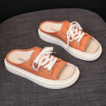 Mada 2025 Naujos moteri&scaron;kos drobės &scaron;lepetės Vasarinės moteri&scaron;kos laisvalaikio storu padu, su pakulne, moteri&scaron;ki batai 40 oranžinė