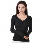 Moteri&scaron;ki termo mar&scaron;kiniai vienspalviai V formos i&scaron;kirpte ilgomis rankovėmis su aksominiu pamu&scaron;alu besiūliai elastingi apačioje vir&scaron;utiniai mar&scaron;kiniai žieminė termo palaidinė 2XL