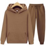 Unisex flisinis sportinis kostiumas su gobtuvu ir sportinėmis kelnėmis rudeniui/žiemai 2XL ruda