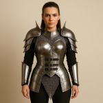 Moteri&scaron;ki viduramžių plieniniai &scaron;arvai Gotikinis fantazijos krūtinės &scaron;arvas, peties antrankiai, grandininio &scaron;arvo sijonas Cosplay, ir Helovino kostiumas