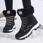 Didelio dydžio medvilniniai batai moteri&scaron;ki sniego batai žieminiai &scaron;ilti vidutinio ilgio batai su paauk&scaron;tintu kulnu, pastorinti, &Scaron;iaurės rytų lauko alpinizmo batai 41 juoda