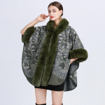 Žieminė moteri&scaron;ka skara Cape kailinė apykaklė žakardo gobtuvu su gobtuvu didelio dydžio septynių ta&scaron;kų rankovėmis Tweed striukė megztinis One Size