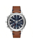 Diesel Griffed Vyri&scaron;kas chronografo laikrodis &ndash; 48 mm nerūdijančio plieno korpusas, saulės spindulių ciferblatas su linijiniais žymekliais, odinė apyrankė &ndash; DZ4518 ruda
