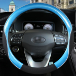 for Hyundai KONA Electric Kauai Encino 2017~2022 Car Steering Wheel Cover Microfiber Leather + Carbon Fiber Auto Accessories D shape Yellow
