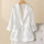 Vasarinis nėriniuotas &scaron;varkas plonas kiaurara&scaron;tis septynių ketvirčių rankovėmis madingas formalus biuro moteri&scaron;kas &scaron;varkas 4XL balta