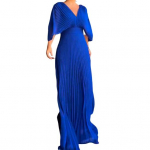 Moteri&scaron;ka vestuvių svečio suknelė auk&scaron;tu liemeniu V formos i&scaron;kirpte &scaron;ifoninė suknelė &scaron;ik&scaron;nosparnio rankovėmis laisvai krentanti A formos klostuota maksi suknelė 3XL