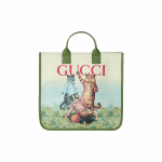 Gucci Katės Ra&scaron;to Drobės Rankinė Su Vir&scaron;utine Rankena Ir Žalia Odos Apdaila Unisex Kasdieniam Naudojimui Basic Set (Bag+Dust Bag)
