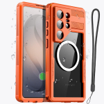 IP68 atsparus vandeniui dėklas, skirtas Samsung S26 Ultra S26 Plus S26, magnetinis, smūgius sugeriantis, ekrano apsauga, povandeninis dangtelis Pc + tpu&Case & Strap&Galaxy S26 Ultra oranžinė