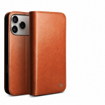 IPhone 18 Pro / 18 Pro Max Retro natūralios odos atverčiamas dėklas su stoveliu ir įmontuotu kortelių laikikliu Rankų darbo karvės odos verslo dangtelis iPhone 18 Pro brown