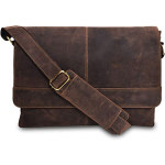 Men 18 inch Retro Buffalo Hunter Leather Laptop Messenger Bag Office Briefcase