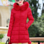 Moterų mados žiemos ilgas paltas Parka striukė medvilninė pamink&scaron;tinta &scaron;ilta pūkinė striukė Vir&scaron;utiniai drabužiai L raudona