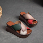 &bdquo;Johnature Retro&ldquo; moteri&scaron;kos dėmės, plei&scaron;tai, &scaron;lepetės, natūralios odos storas padas, madingi batai su platforma 38