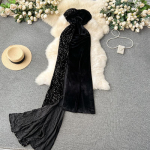 Eleganti&scaron;ka, seksuali vientisa moteri&scaron;ka suknelė be nugarų su blizgučiais su petne&scaron;ėlėmis, moteri&scaron;kos suknelės be petne&scaron;ėlių, skirtos atostogoms Vestidos plona vakarėliui apvyniojama 2024 m.