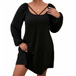 Laisvalaikio suknelės ilgomis rankovėmis Vienspalvė suknelė Moteri&scaron;ka kvadrato formos kaklo juoda suknelė laisvai auk&scaron;tu juosmeniu Didingo dydžio suknelė Madingos kasdienės suknelės XL juoda