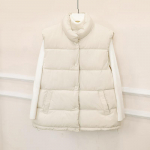 Moterų rudens žiemos dirvožemio spalvos stori vir&scaron;utiniai drabužiai medvilniniai pamink&scaron;tinti stovi apykaklė be rankovių &scaron;ilta striukė, palto liemenė L smėlis