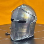 Pilkas Barbuta &scaron;almas Viduramžių riterio &scaron;arvai 18G &Scaron;velnus plienas LARP Cosplay Kario &scaron;almas Su snapeliu Barbuta Helovino kolekcionieriams