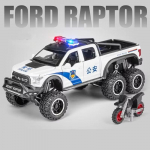 Nauja 1:28 Ford F150 Policijos automobilis Pikapas Simuliacija Lydinio Liejinys Metalo Automobilio Modelis Beveik bekele Didžiakojis Sunkvežimis su Garsu ir &Scaron;viesa Atitraukiamas Berniukų Žaislas balta