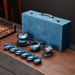 Visas krosnyje keistos glazūros teptuku dekoruotas arbatinukas Kung Fu dovanų rinkinys Tianmu dovanų dėžutė arbatos rinkinys didelis puodelių rinkinys verslui