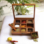 Medinė prieskonių dėžutė/9 medinė Masala dėžutė Medinė komunalinė Masala