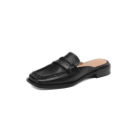 Madingi vasaros moteri&scaron;ki batai Retro klumpės moterims Kvadratiniu pir&scaron;tu &scaron;lepetės moterims Stambiu kulnu uždari pir&scaron;tai &scaron;lepetės batai Zapatos De Mujer 34 juoda