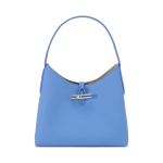 Longchamp Le Roseau Solid Bamboo Paprastas Odinis Rankinė per petį Vidutinė Moteri&scaron;kos rankinės Tamsiai Mėlyna 10153HPN487 Basic Set (Bag+Dust Bag)