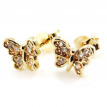 Les Tr&eacute;sors De Lily [J0189] - Boucles Plaqu&eacute; Or 'Papillons' blanc dor&eacute; - 7x8 mm auksas