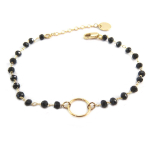 7bis [Q6110] - Bracelet artisanal 'Boho' noir dor&eacute; - 9 mm- perles 3 mm juoda