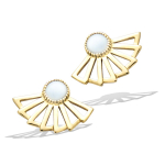 Les Tr&eacute;sors De Lily [Q6827] - Boucles Plaqu&eacute; Or 'Cleopatra' blanc dor&eacute; - 22x15 mm (&eacute;ventails)
