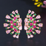 WWJ Boho cirkonio ventiliatoriaus formos aukso spalvos auskarai įvairiaspalvis