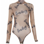 Sexy Letter Print Permatomi Tinkliniai Bodysuits Ilgomis rankovėmis Permatomas Kūdikių Bodycon Rompers Moteri&scaron;ki kombinezonai S chaki