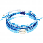 Unisex Wrap apyrankės Spalvingos Boho lininės pintos su plunksnos pakabuku, suveržiama apyrankė, daugiasluoksnės apyrankės, vintažinės su karoliukais Bracelet Style G blue