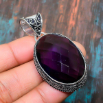 Ametisto brangakmenis rankų darbo masyvus 925 prabos sidabro papuo&scaron;alas pakabukas 2.05 Inches violetinė