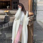 Moteri&scaron;kas užsienieti&scaron;ko stiliaus megztinis Moteri&scaron;kas palaidas megztinis &bdquo;Lazy Cardigan&ldquo; moteri&scaron;kas paltas &bdquo;Pure Desire&ldquo; suknelė One Size balta